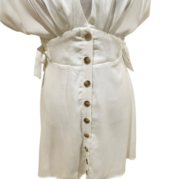 FAVLUX Fashion off white Textured linen look rayon mini dress side ties sz small - Picture 6 of 10